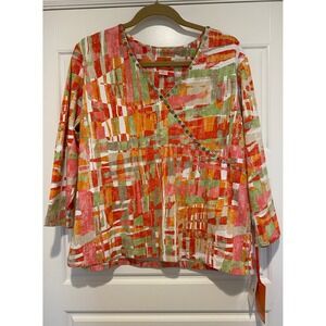 Hearts of Palm South Beach XL Abstract Studded Faux Wrap 3/4 Sleeve Top NWT 089